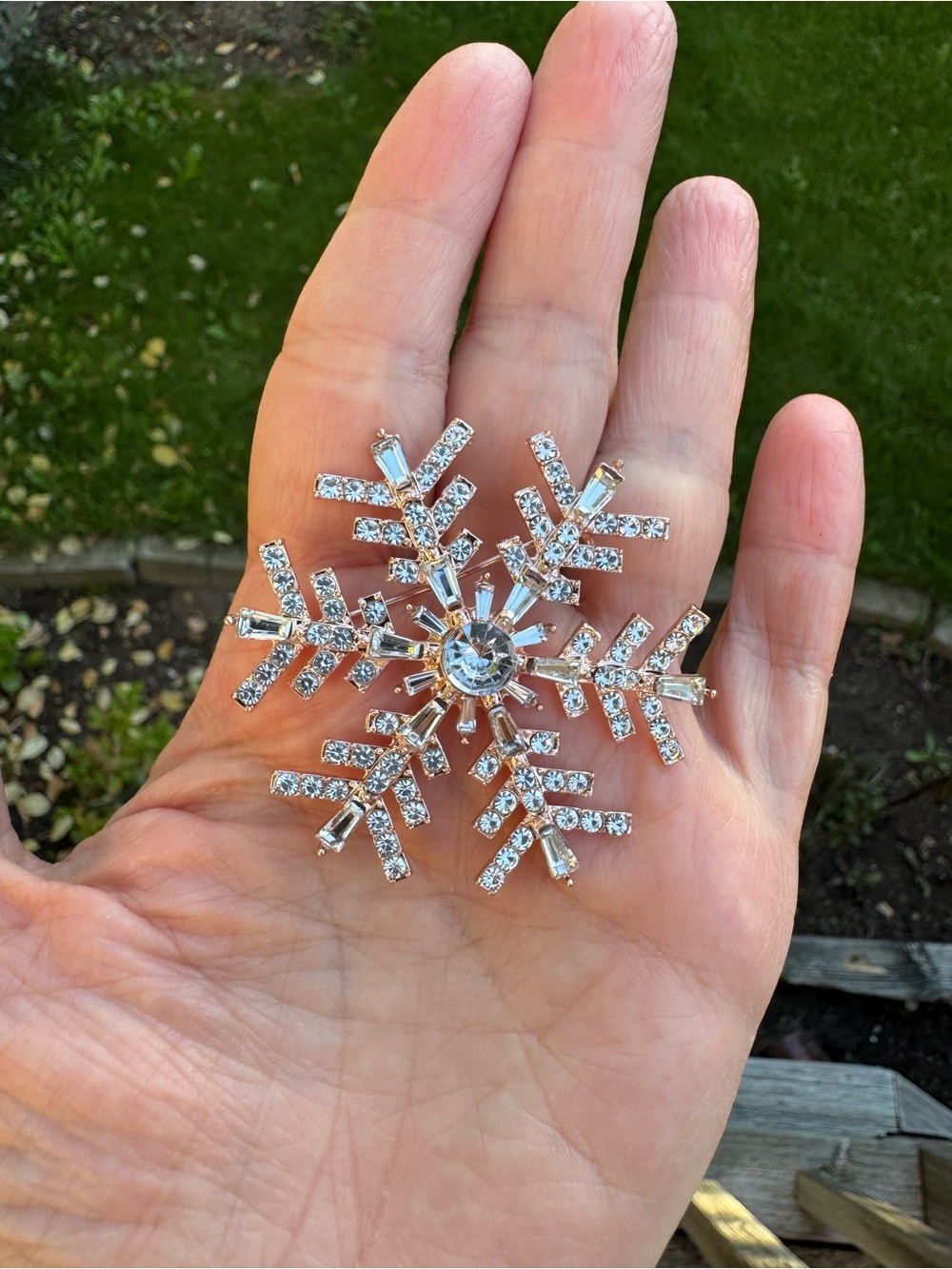 Sparkling Snowflake Crystal Brooch - Silver Tone
